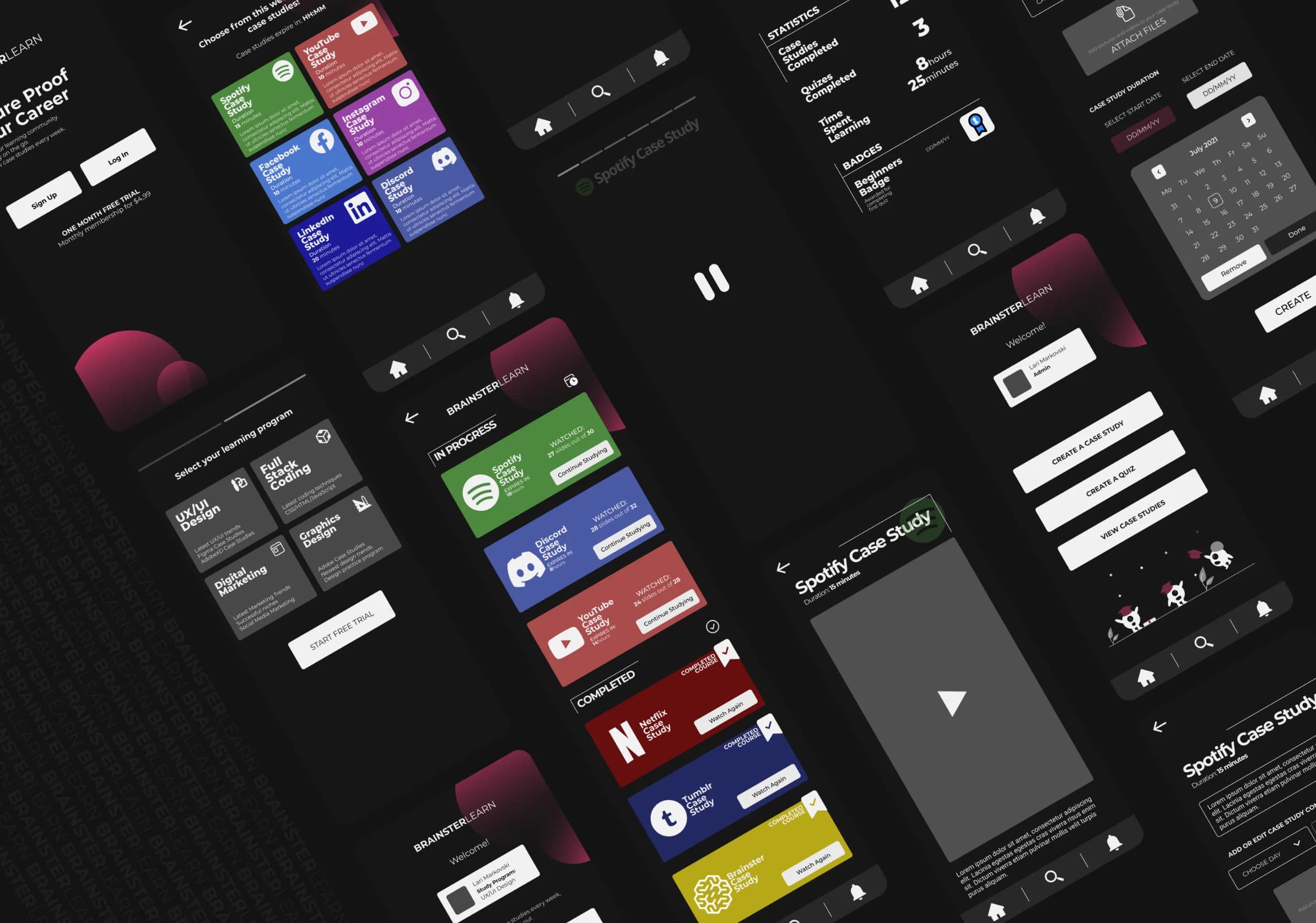 Learn — full-bleed hero (app screens collage)